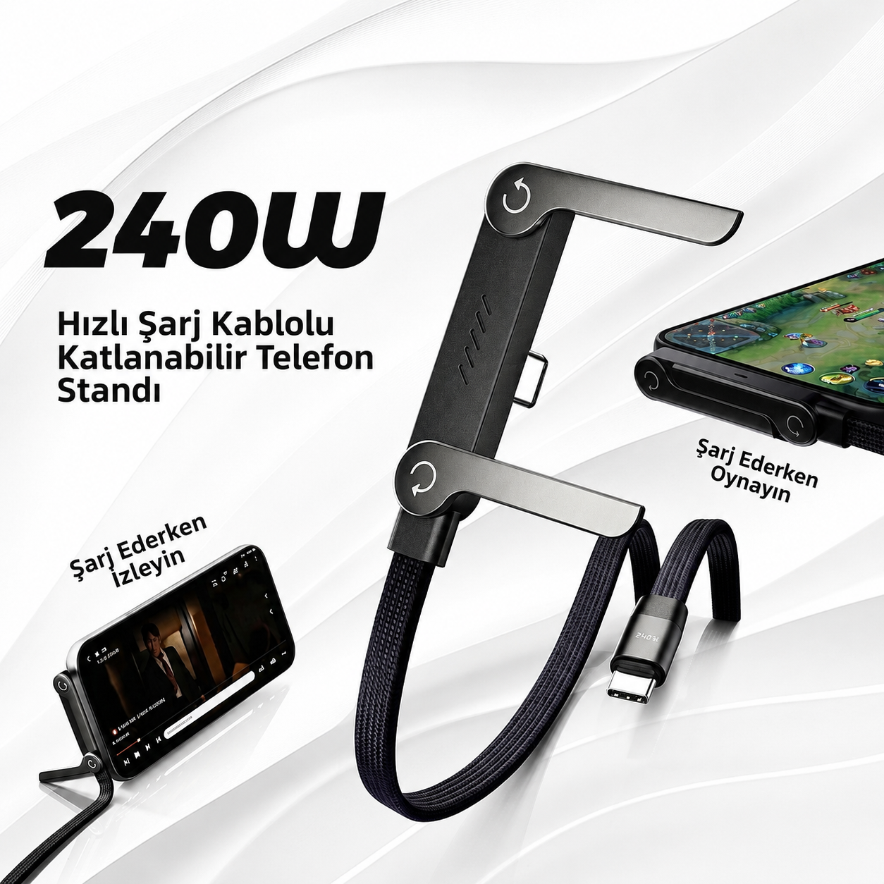 Valentra™ 240W Standlı Type-C Hızlı Şarj Kablosu